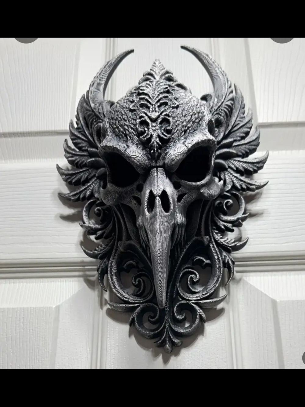 Ornate Gothic Raven Skull Wall Decor - Black